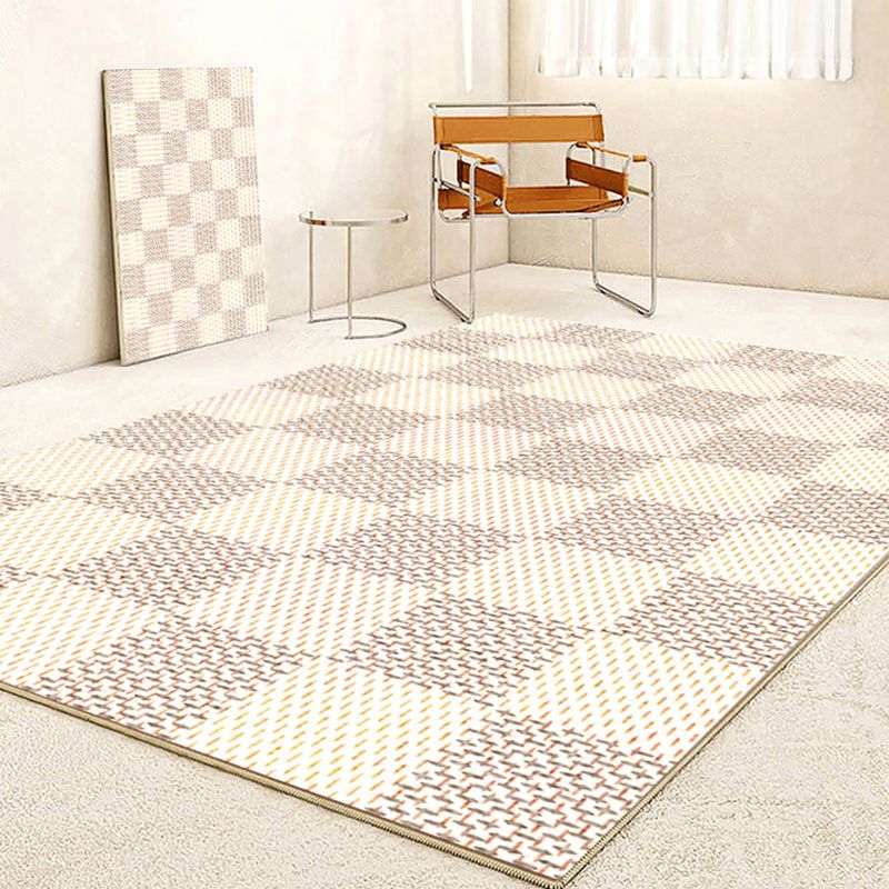 Apricot Modern Area Carpet Plain Pattern Polyester Area Rug Non-Slip Backing Rug for Living Room