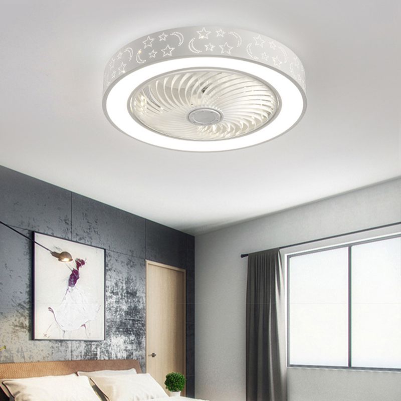 Tel-outs White Round Fan Light LED Contemporary Metal Semi Flush Soffio Light