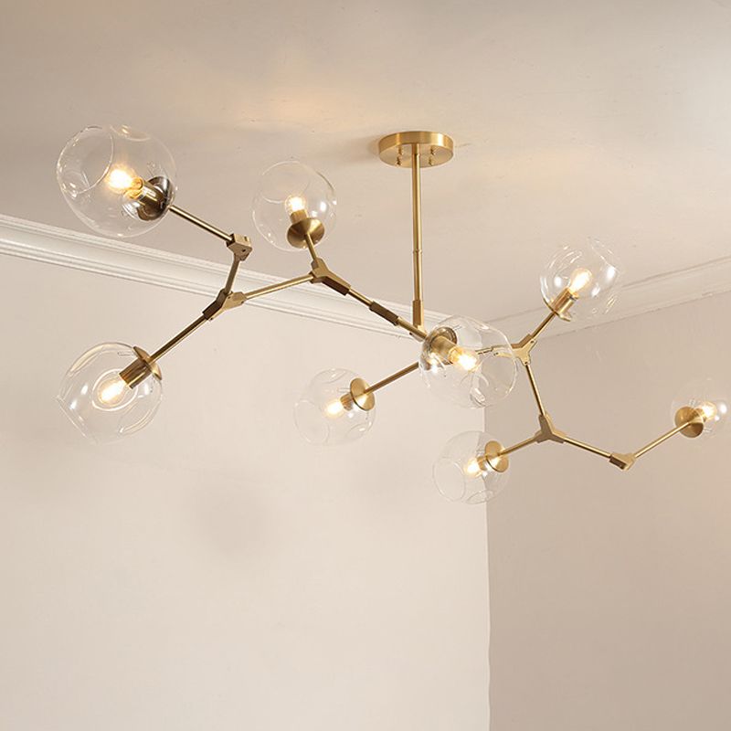 Clear Glass Suspension Lamp Fixture Modern Minimalist Island Light in Brass