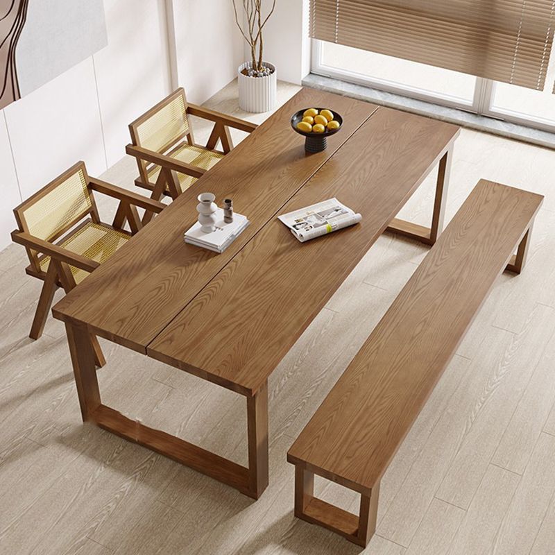 Natural Rectangle Dining Site Table Modern Solid Wood Sled Base Dining Table