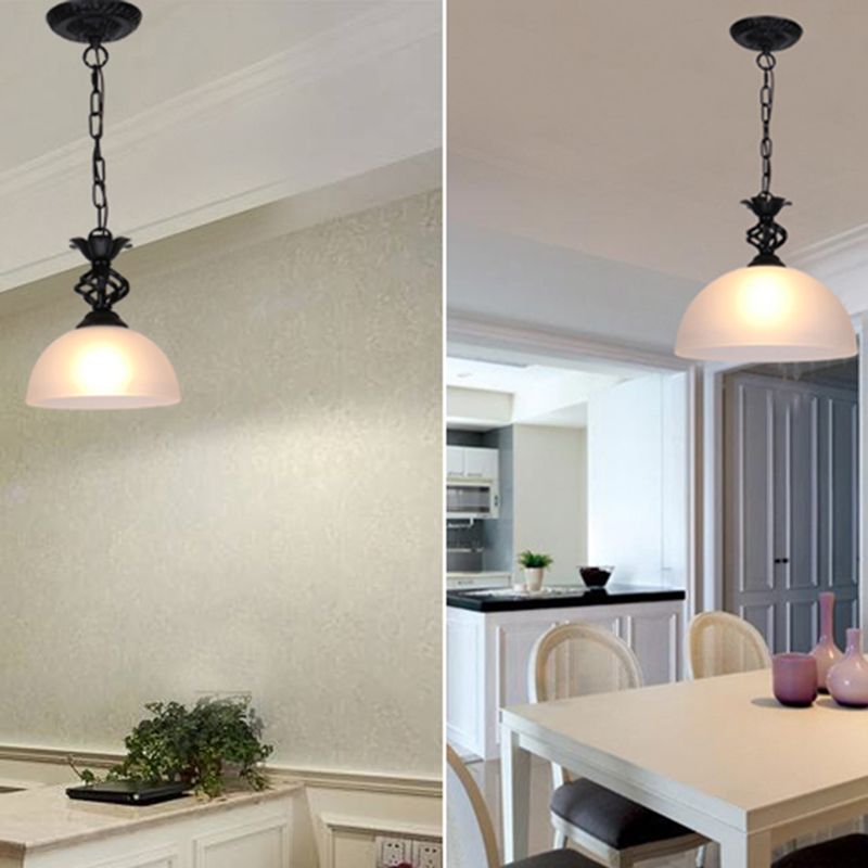 Mediterranean Dome Pendant Lighting Fixture Single Hand-Crafted Glass Hanging Light for Restaurant
