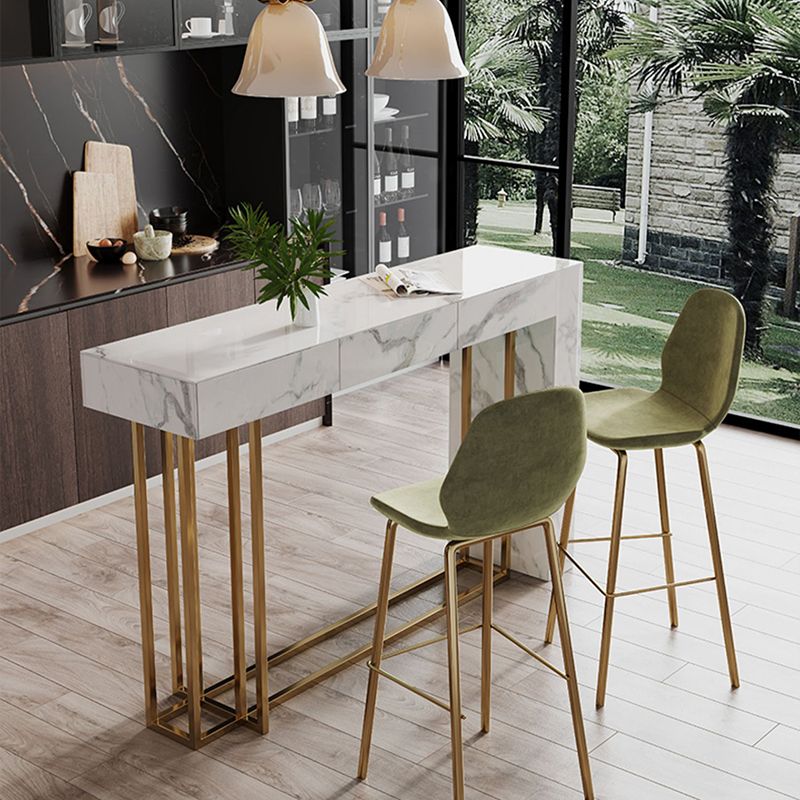 1/2/3 Pieces Glam Rectangle Sintered Stone Counter Table with High Stools in Gold