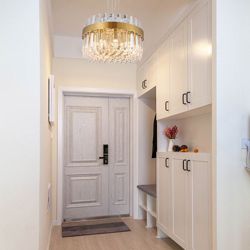 Messing -Trommel hängend Kronleuchter zeitgenössischer Facettenkristall 5 Köpfe Deckenheizlicht Licht