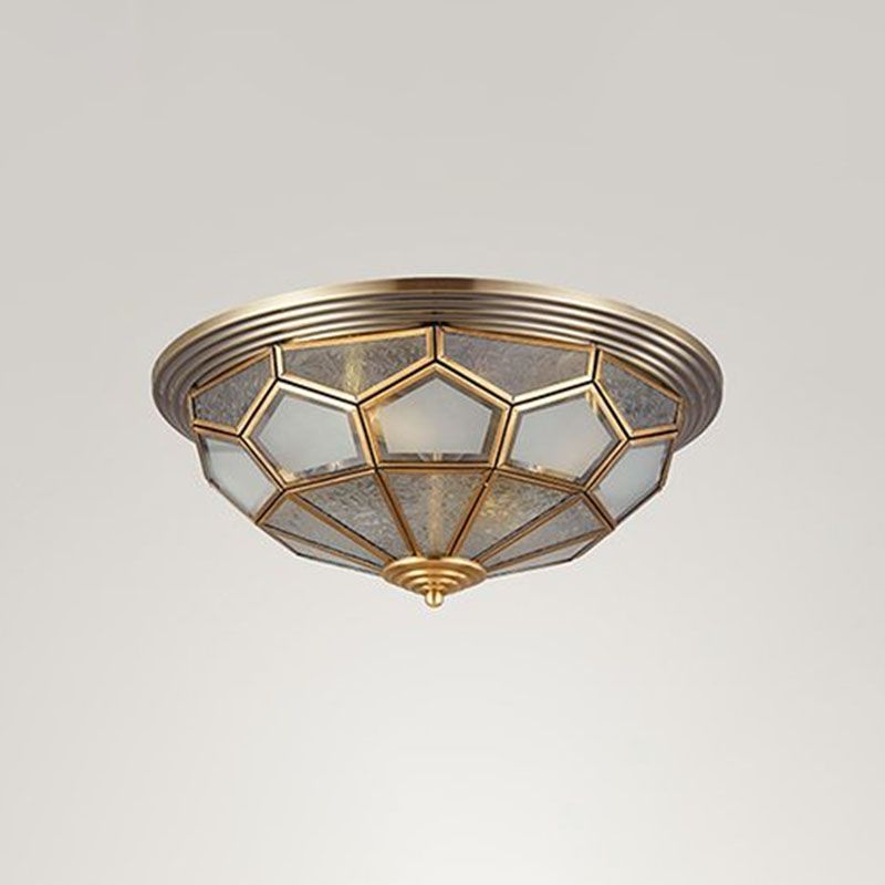 Plafonnier encastré pour allée en forme de dôme, lampe encastrée en laiton et verre givré de style colonial