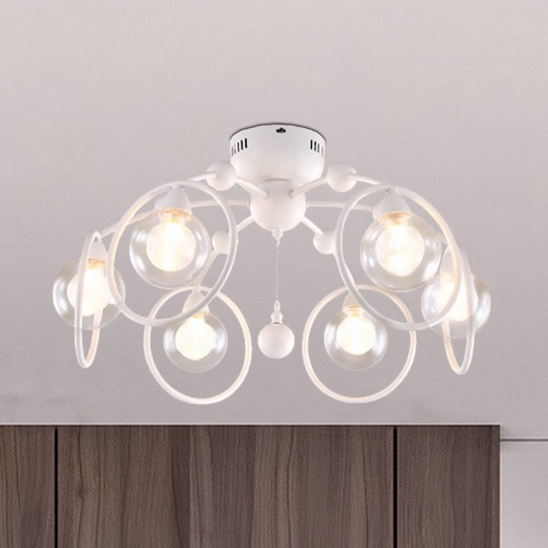 Ring Semi Flush Mount Lighting with Globe Glass Shade Modern 6 Lights White Ceiling Light Fixture for Bedroom