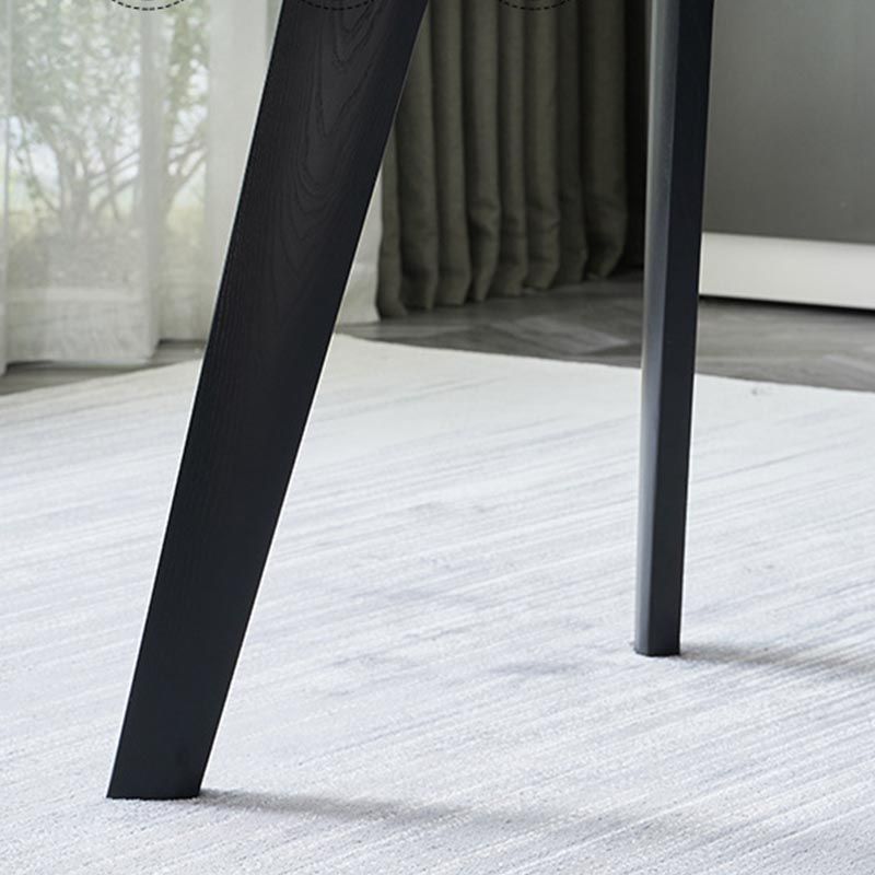 Contemporary Stone Dining Table Rectangle Dining Table with 4 Wood Legs in Black