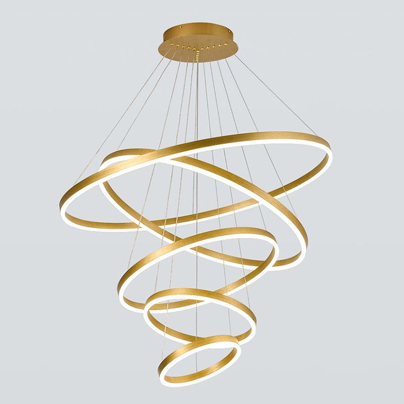 Living Room LED Chandelier Pendant Light Simplicity Chandelier Light Fixture with Circles Metal Shade