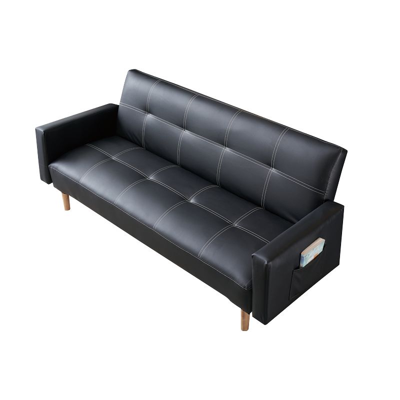 29.52" H Contemporary Faux Leather Convertible Sofa Biscuit Back Square Arm Sofa