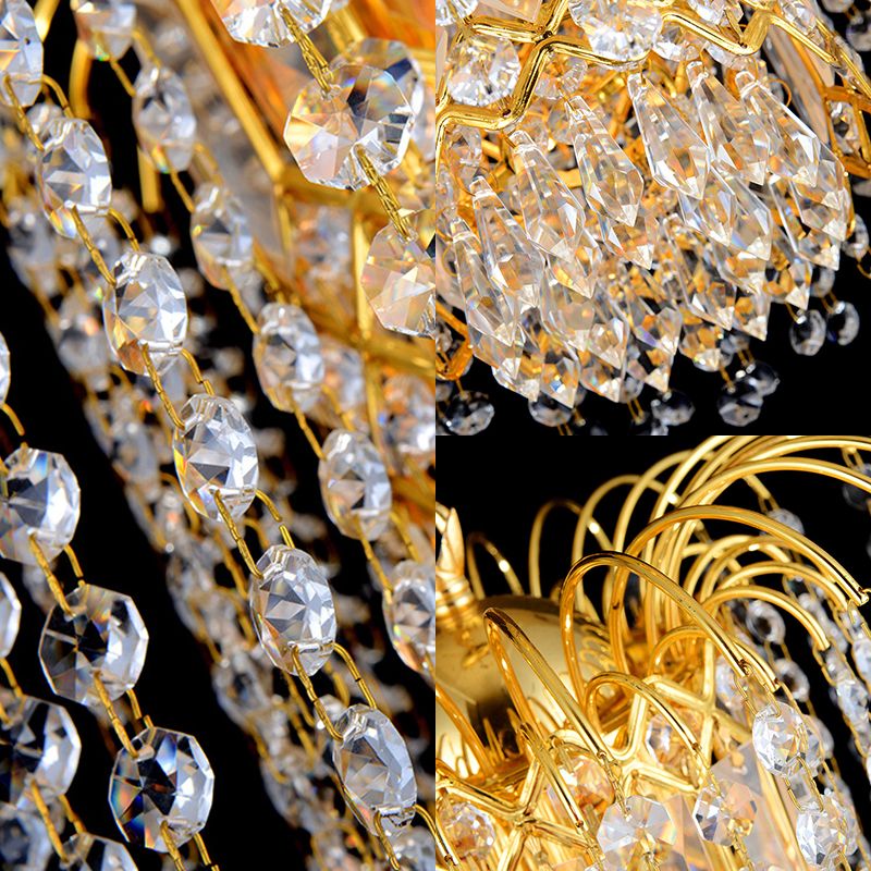 Rain Hanging Light Fixture Modernism Faceted Crystal 3 Lights Gold Chandelier Light for Lobby Bar
