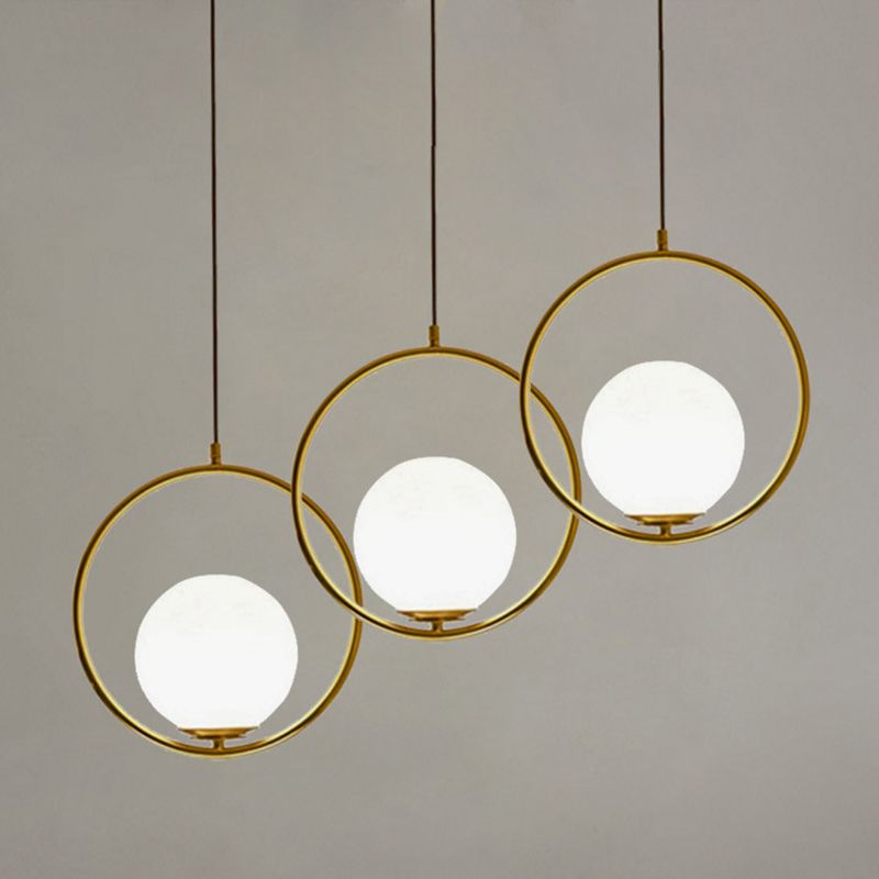 Anello metallico a pendente a sospensione a sospensione a sospensione Bianco di illuminazione a tonalità in vetro bianco con filo regolabile da 47 "