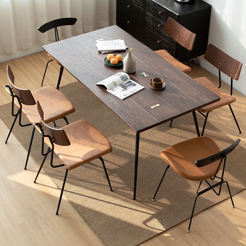 Mesa de comedor rectangular de madera de roble maciza en tono marrón, mesa industrial de 4 patas para comedor