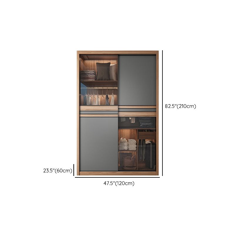 Brown and Gray Storage Cabinet Modern Sliding Door Cabinet with Drawers