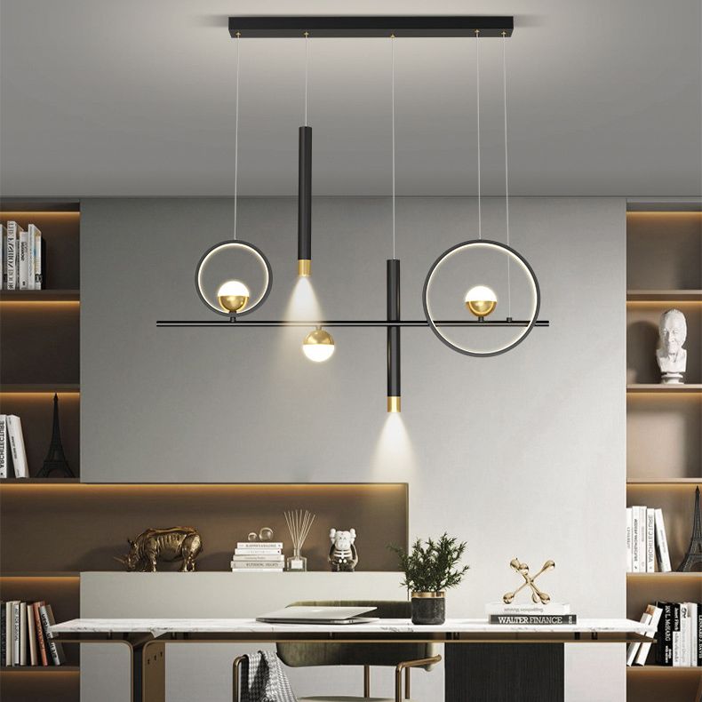 Luz de la isla negra y dorada de aluminio en simplicidad moderna LED lineal de LED acrílico con sombra de silicona