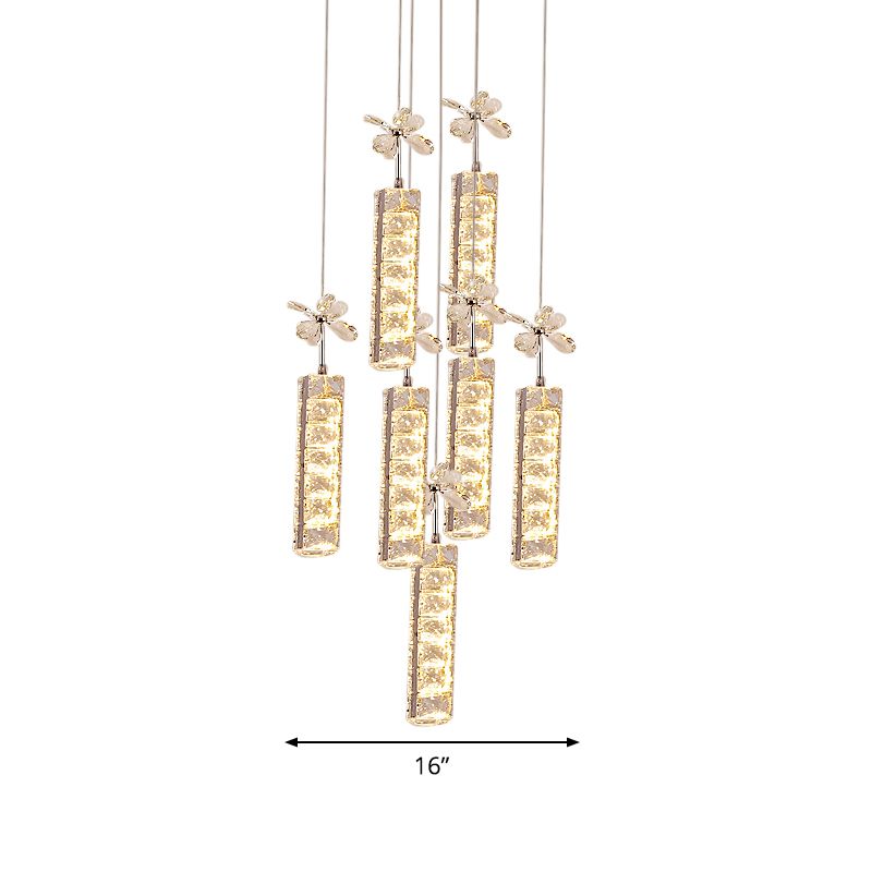 Snijd kristal lineaire en bloem druppellamp Modern LED Multi Pendant Light met ronde/lineaire luifel in chroom
