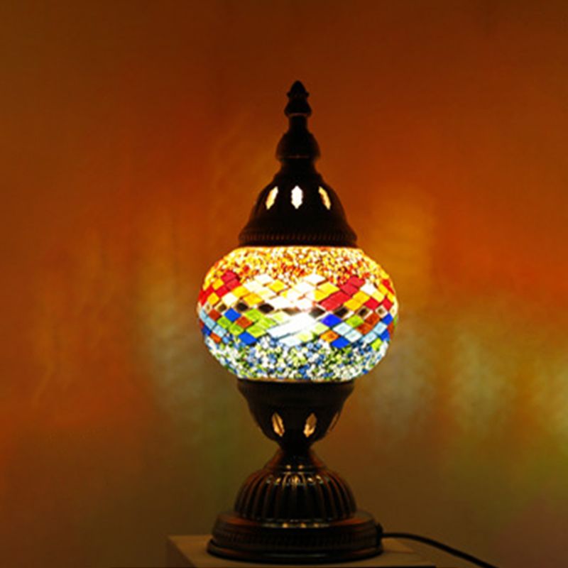 Lampada da tavolo con paralume in vetro stile asiatico, lampada da tavolo a mosaico turco