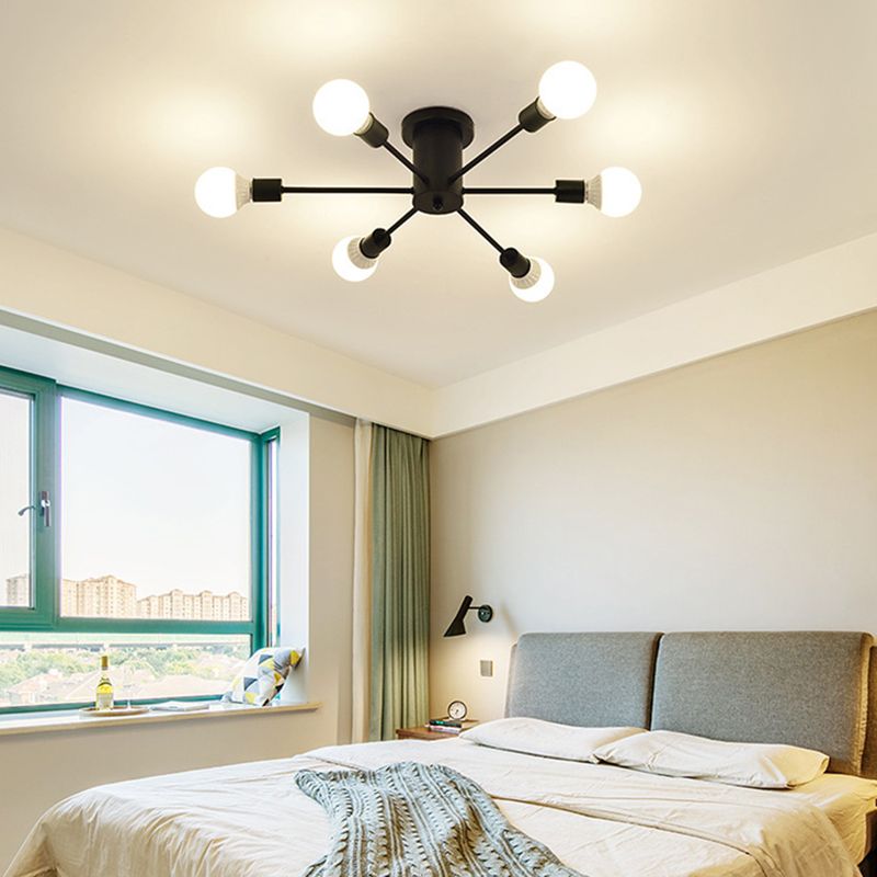 Sputnik Design Semi Flush Mount Lighting Minimalistic Metal Semi Flush Ceiling Light
