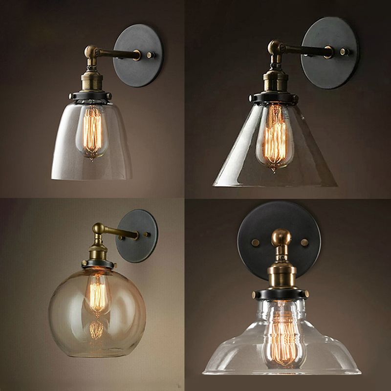 Geometrische Schatten Wandleuchte Industrial Style 1 Lichtglas Wandbeleuchtung in Schwarz