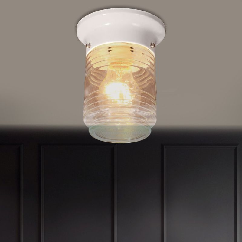 Cylinder Flush Mount Lighting Modern Hand Blown Glass 1 Light White/Black Flush Ceiling Light
