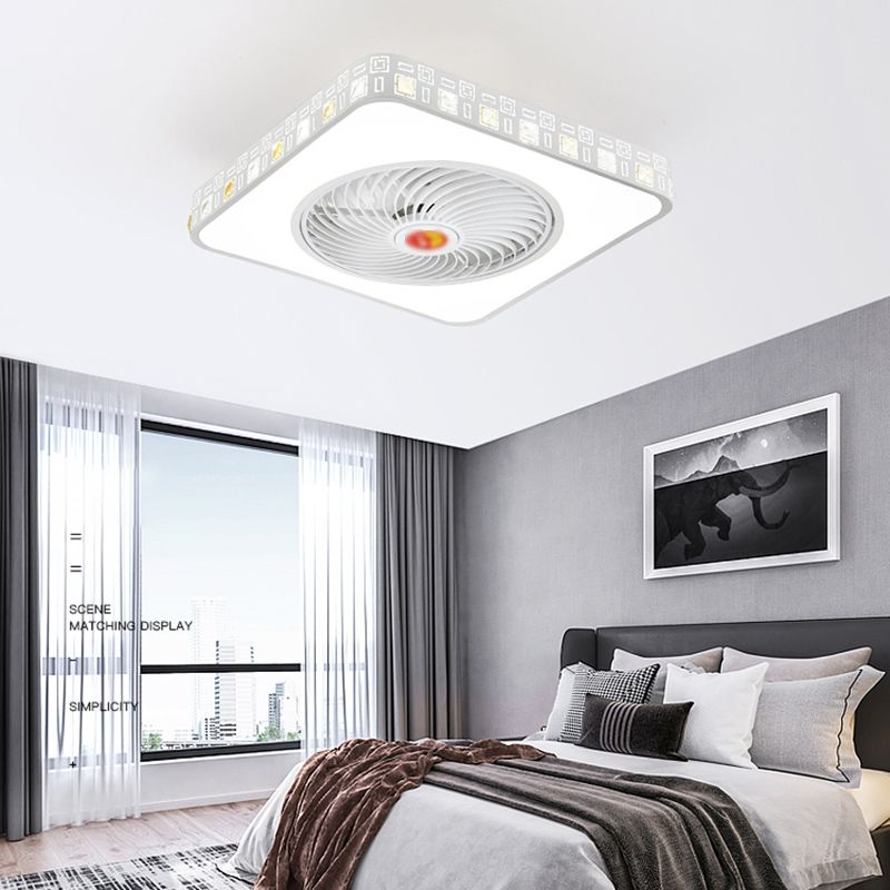 1-Light Modern Style LED Fan Light Metal Geometric Flush Mount Light for Bedroom