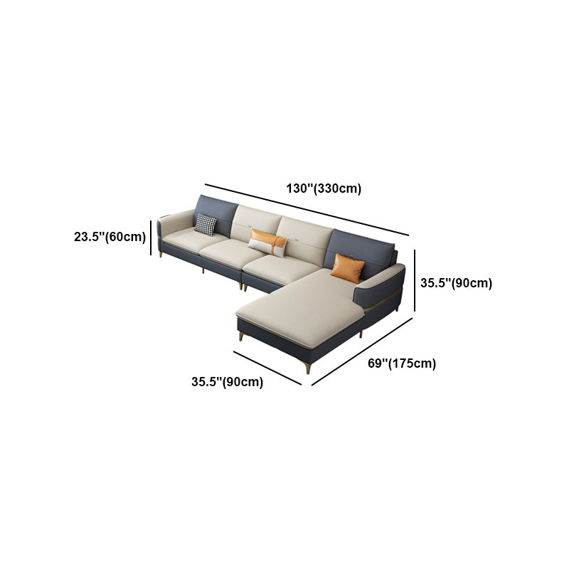 Scandinavian Faux Leather Sofa Square Arm Sofa with 2 Pillows