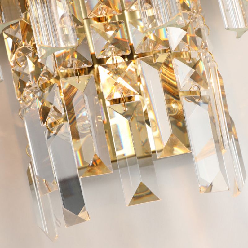Clear Crystal Prism Sconce Lighting Modern 3 Lights Chrome/Gold Finish Wall Mounted Lamp for Living Room