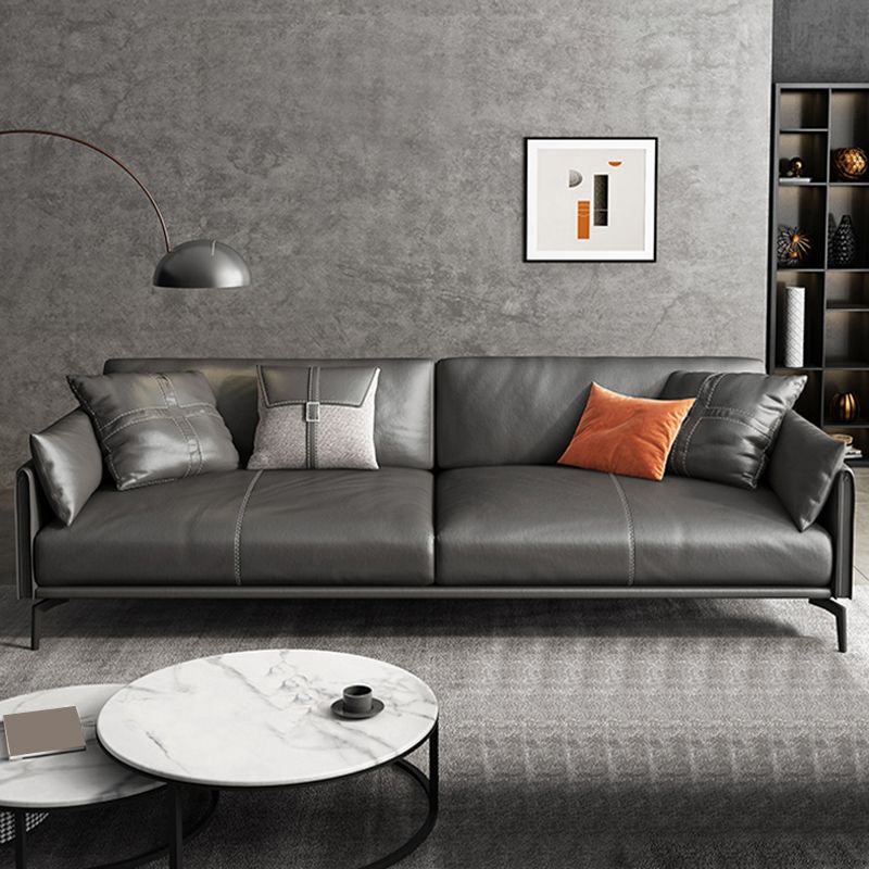 Scandinavian Dark Gray Stain-Resistant Storage Grain Leather Sofa & Chaise