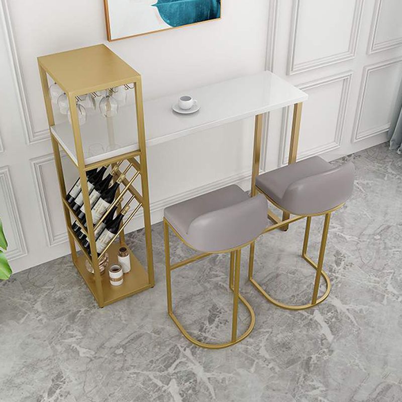 White Wooden Bistro Table Glam Rectangle Bar Height Pub Table with Shelves