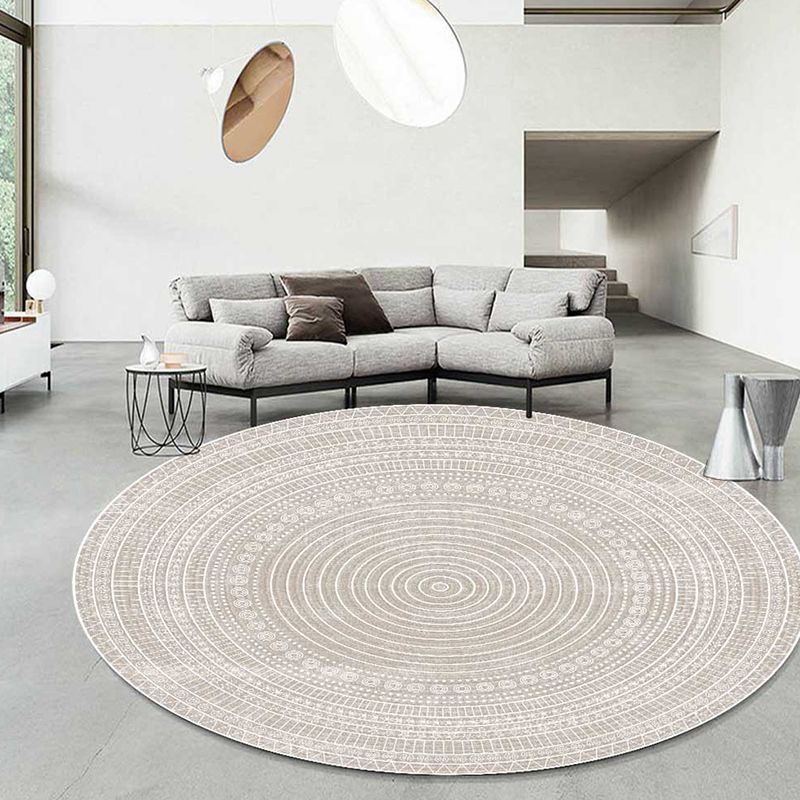 Light Brown Stirpe Rug Polyester Casual Rug Non-Slip Backing Rug for Living Room