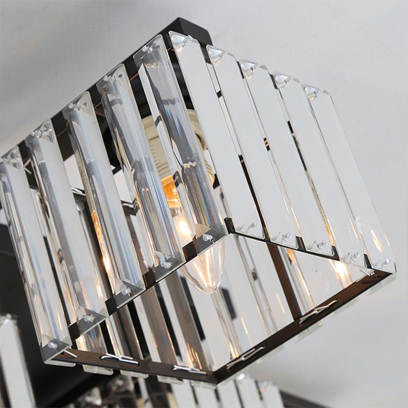 Black/Gold Cubic Living Room Flush Mount Lighting Modernist 4/6/8 Lights Crystal Ceiling Lighting