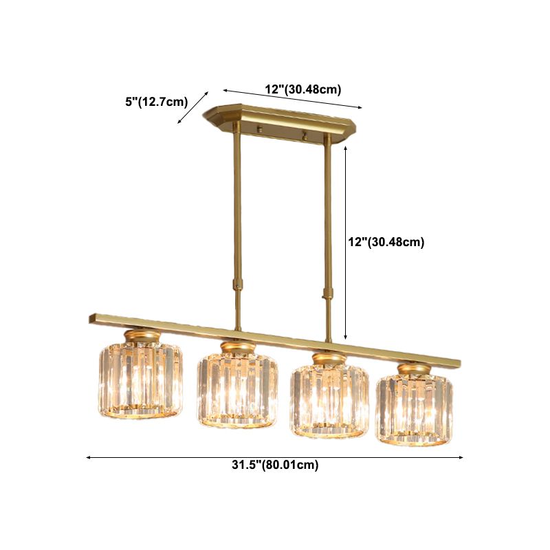 Post-Modern Island Light Fixture Gold Hanging Light with Crystal Shade for Dining Table