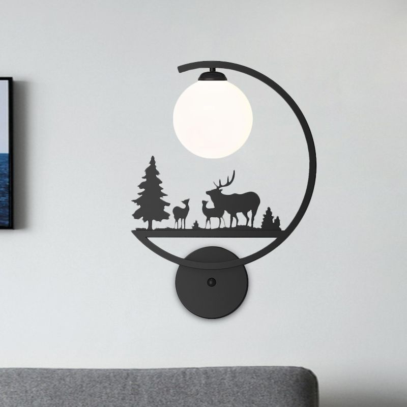 Animals Metallic Wall Sconce Lighting Nordic Single White/Black Finish Wall Lamp with C-Arm