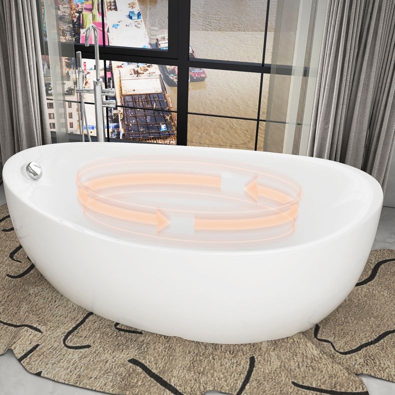 White Freestanding Bath  Acrylic Soaking Oval Modern Bathtub