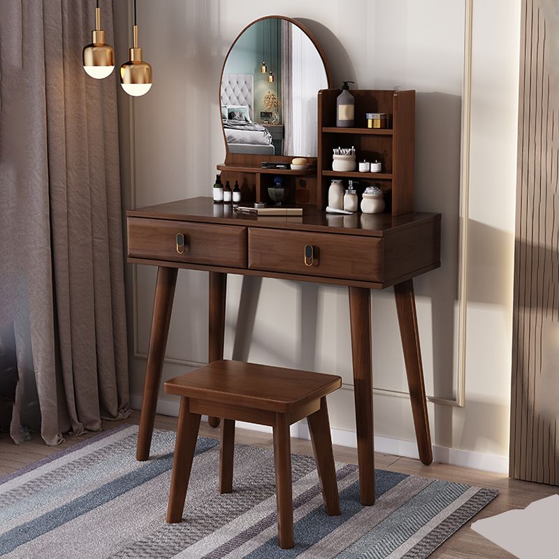 2-Drawers Mirror Table Dressing Table Solid Wood Make-up Vanity