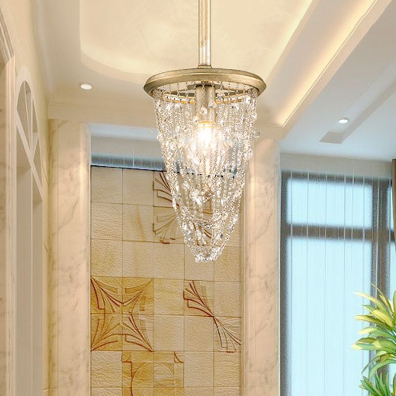Circular Metal Ceiling Light Nordic 1 Light Gold Chandelier Light with Iron Mesh and Crystal Accent