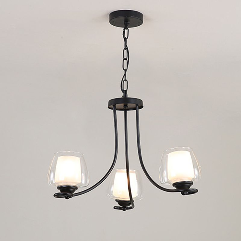 3/6 Bulbs Ceiling Lamp Sputnik Double-Layered Glass Traditional Dining Room Chandelier in Black