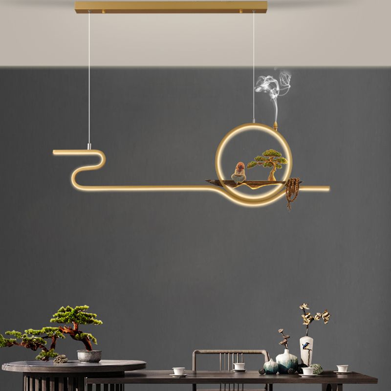 Tea Room Modern Island Lighting 2 Lights LED Linear Aluminum Pendant Light
