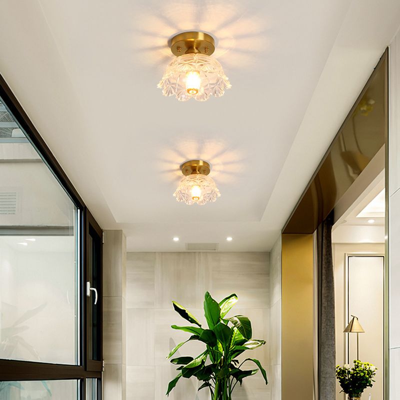 1-Light Modern Style Flush Mount Glass Ceiling Light in Gold for Aisle
