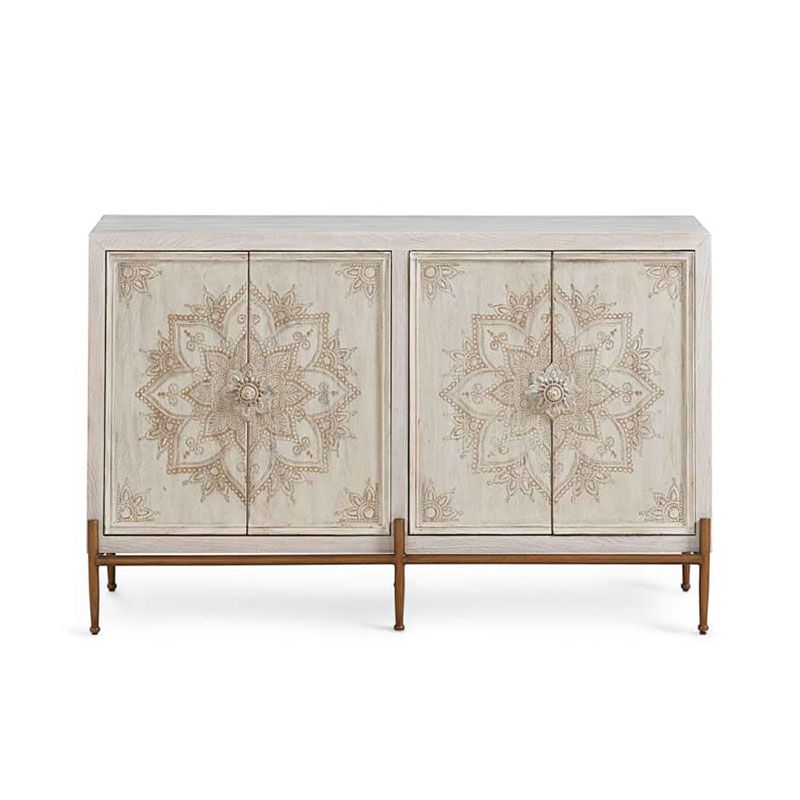 White Knobs Wood Cabinets Included Accent Cabinet with Straight Legs