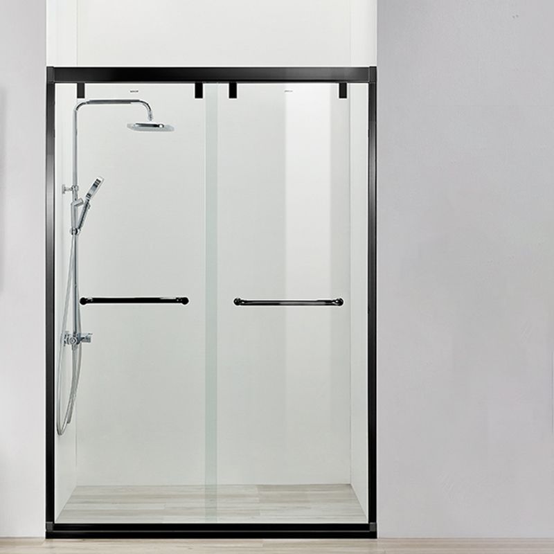 Black Double Sliding Shower Bath Door Semi-Frameless Tempered Shower Doors