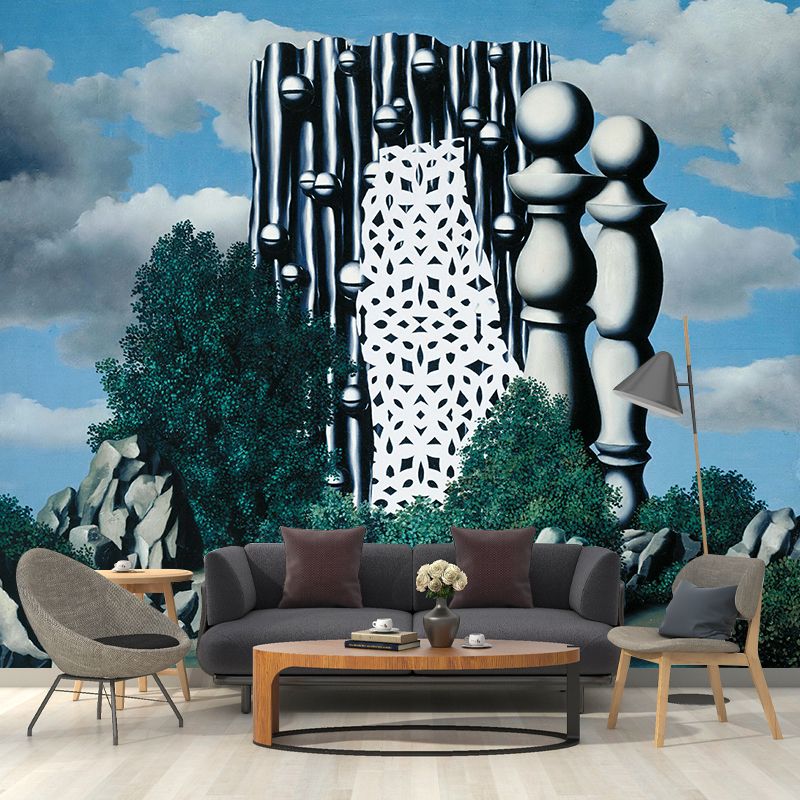 Surrealism Construction Wallpaper Murals in Grey-Blue Moisture Resistant Wall Art for Home