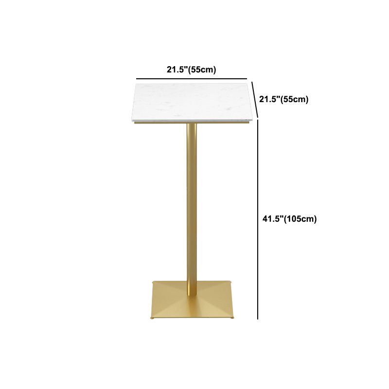 Faux Marble Pub Table Glam White Cocktail Bar Table with Metal Pedestal