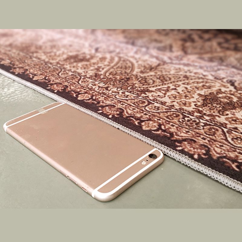 Red Tone Floral Print Rug Polyester Antique Carpet Non-Slip Backing Indoor Rug for Home Decoration