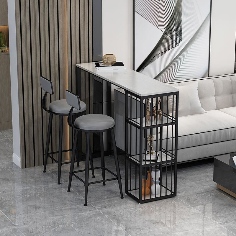 Rectangle Bar Pub Table Set 1/3 Pcs Black Iron Frame Bar Table and Upholstered Stools