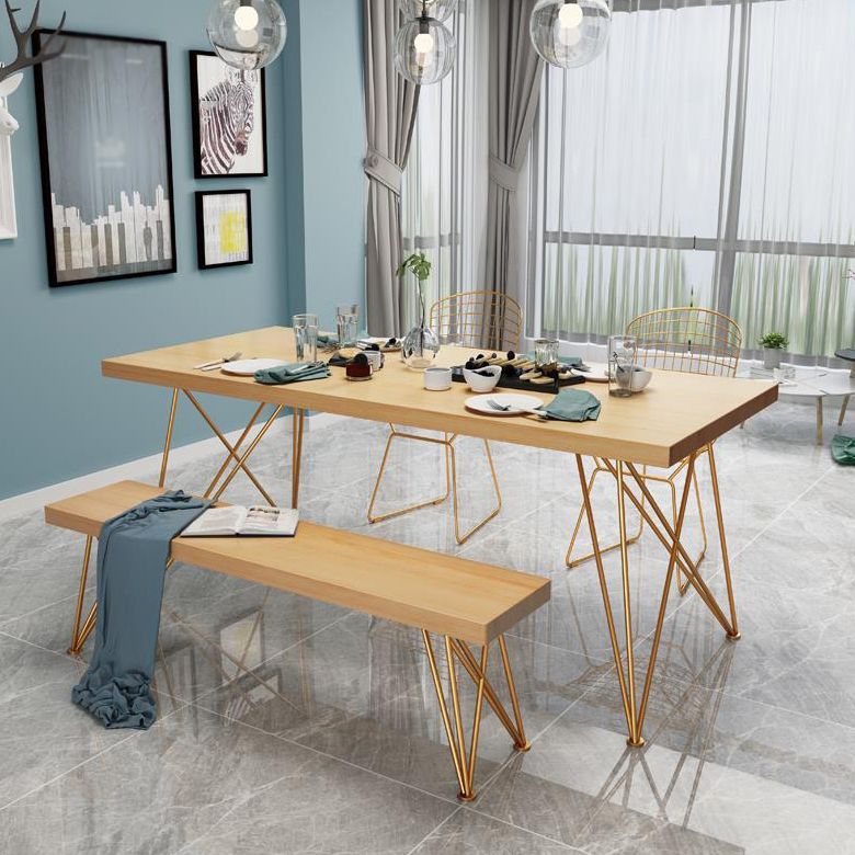 Traditional Luxury Rectangle Dining Room Table Pine Solid Wood Table with 4 Metal Legs