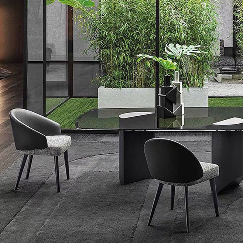 Contemporary Arm Chair Faux Leather Solid Back Dining Room Chair for Indoor