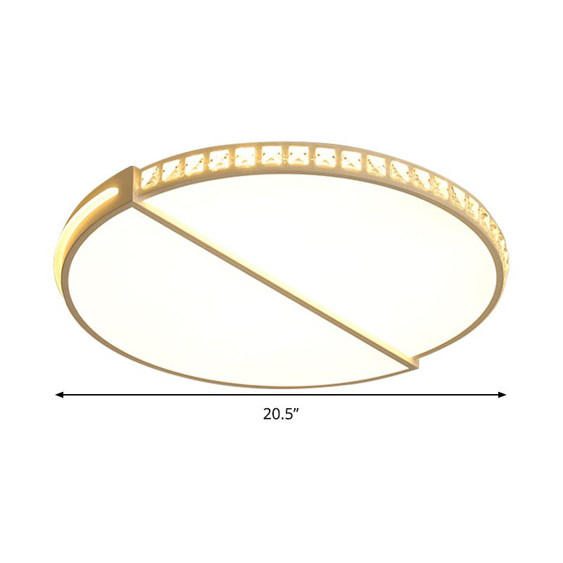 16.5"/20.5" Dia White Disk Ceiling Light Simple Style Metallic LED Flush Mount Lamp in Warm/White/3 Color Light with Crystal Accent