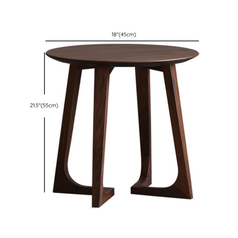 Solid Wood Round Coffee Table in Brown Scandinavian 2 Pieces Cocktail Table Set