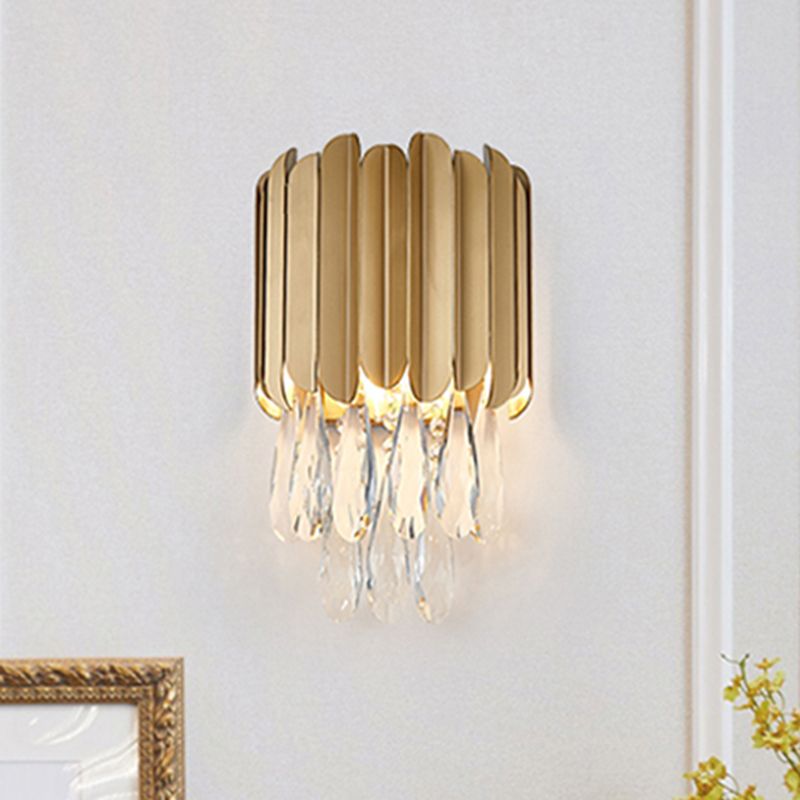 Illuminazione a monte rotonda con lampada a goccia in cristallo limpida 2 lampada a parete moderna in oro/fumo grigio