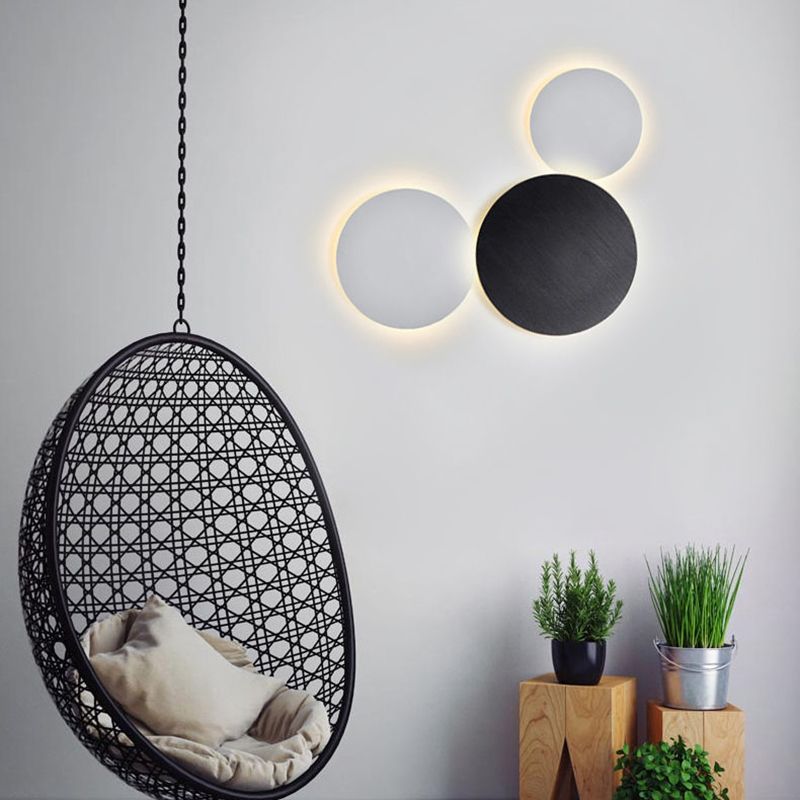Round LED Wall Mount Light 1-Light Wall Sconce Light with Iron Shade for Living Room