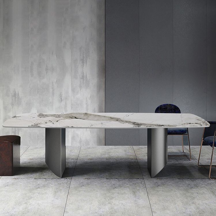 Modern Metal Base Dining Table Stone Rectangle Dining Table for Home